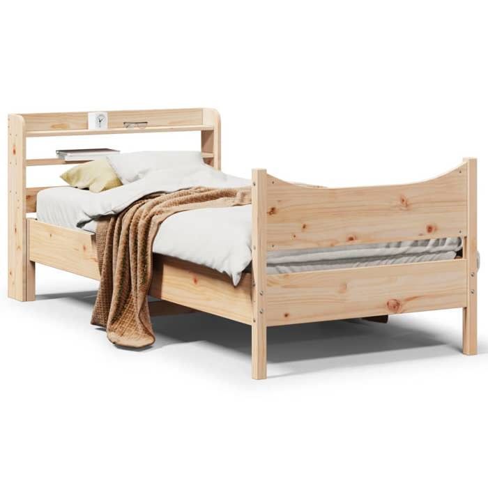 VidaXL Cadre de lit avec tête de lit 75x190 cm bois de pin massif, sommier, cadre de lit simple, cadre de lit en bois massif 3307068