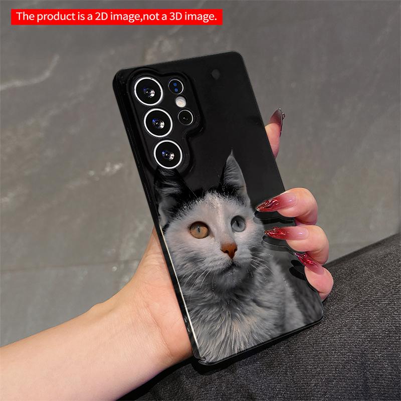 2DFlat Samsung Phone Case Dual-Eyed Cat Portrait Phone Case Applicable To Galaxy S23 S24 S25ULTRA S26 A12 A14 A15 A16 A54 A55
