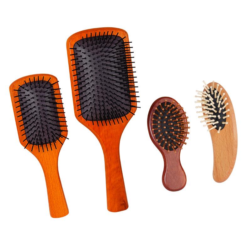 Kam av bokträ med kudde och massagefunktion, med högresilient luftkudde för sektionering och rengöring av hår