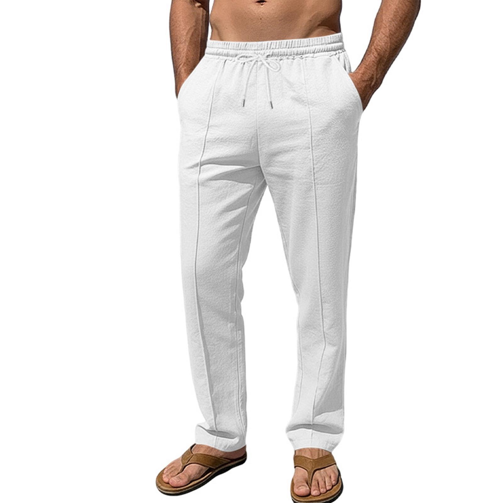 Men s Cotton Breathable Wide-leg Pants  Loose Sporty Straight-leg Trousers S белый