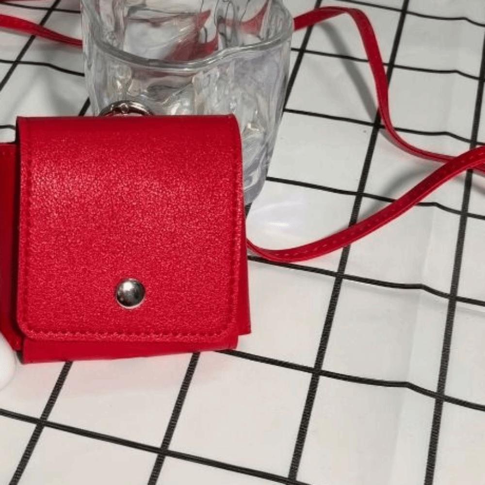 Portable Hanging Neck Headphone Bag PU Leather Square Lanyard Lipstick Bag Multifunctional Card Holder Small Coin Purse Women