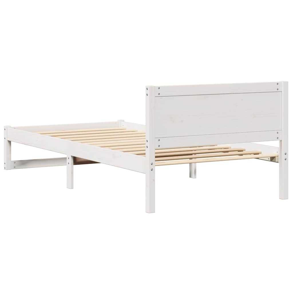 White Bed Frame with Headboard 75 X 190 Cm Solid Pine Wood