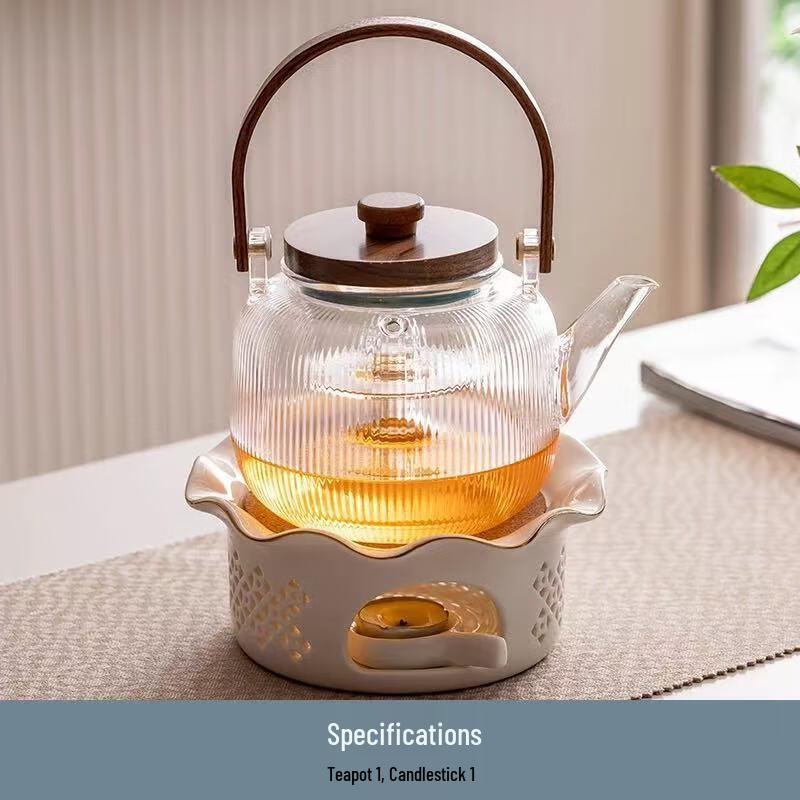 Japanese Style Glass Teapot Set with Warmer Base Warmer Base, Vertical Stripe Boiling Teapot