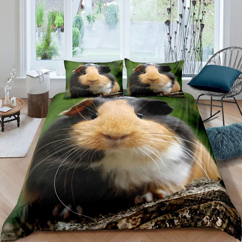 Guinea Pig Bedding Set Cute Cavy Pattern Duvet Cover for Boys Girls 3D Lovely Pet Comforter Cover Animal Theme 3Pcs Full Size
