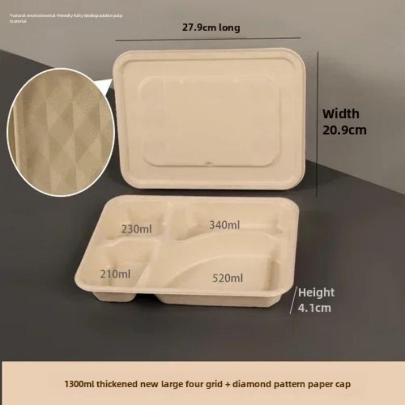 Caja de embalaje desechable para entrega dividida, 10 unidades, gran capacidad, papel de cuadrícula múltiple, cajas para el almuerzo, respetuosas con el medio ambiente, para microondas