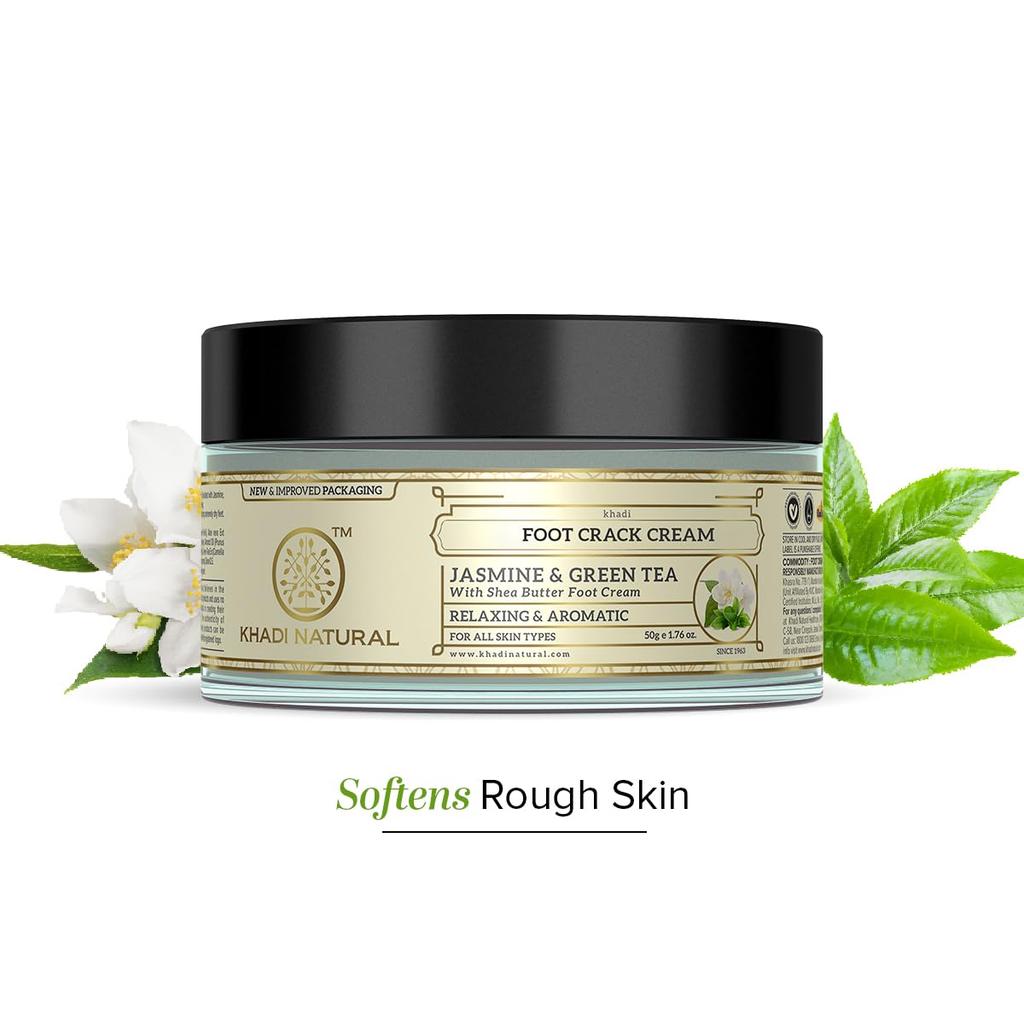 Khadi Natural Jasmine Green Tea Foot Cream With Shea Butter For Dry Feet Care And Cracked Heel Moisturizing 50 g
