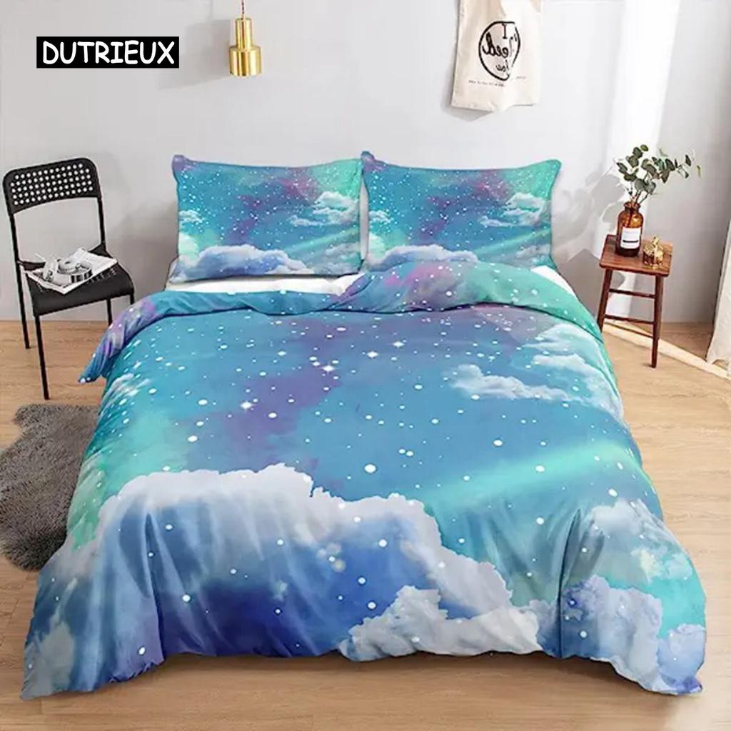 Galaxy-Bettbezug in voller Größe für Mädchen, Jungen, Teenager, Kinder, Sternenhimmel, Kosmos, Bettbezug, weiche Mikrofaser, Reißverschluss, Blau-Violett-Dekor