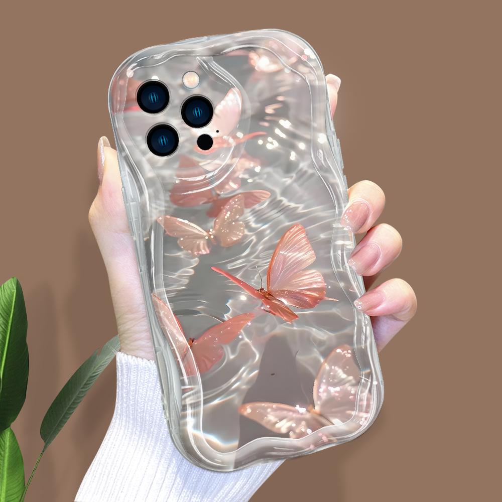 Cartoon Pattern Cream Texture Casing Wavy Edge Soft Silicone Cover Phone Case for IPhone Samsung Huawei Honor Xiaomi Redmi Infinix Tecno