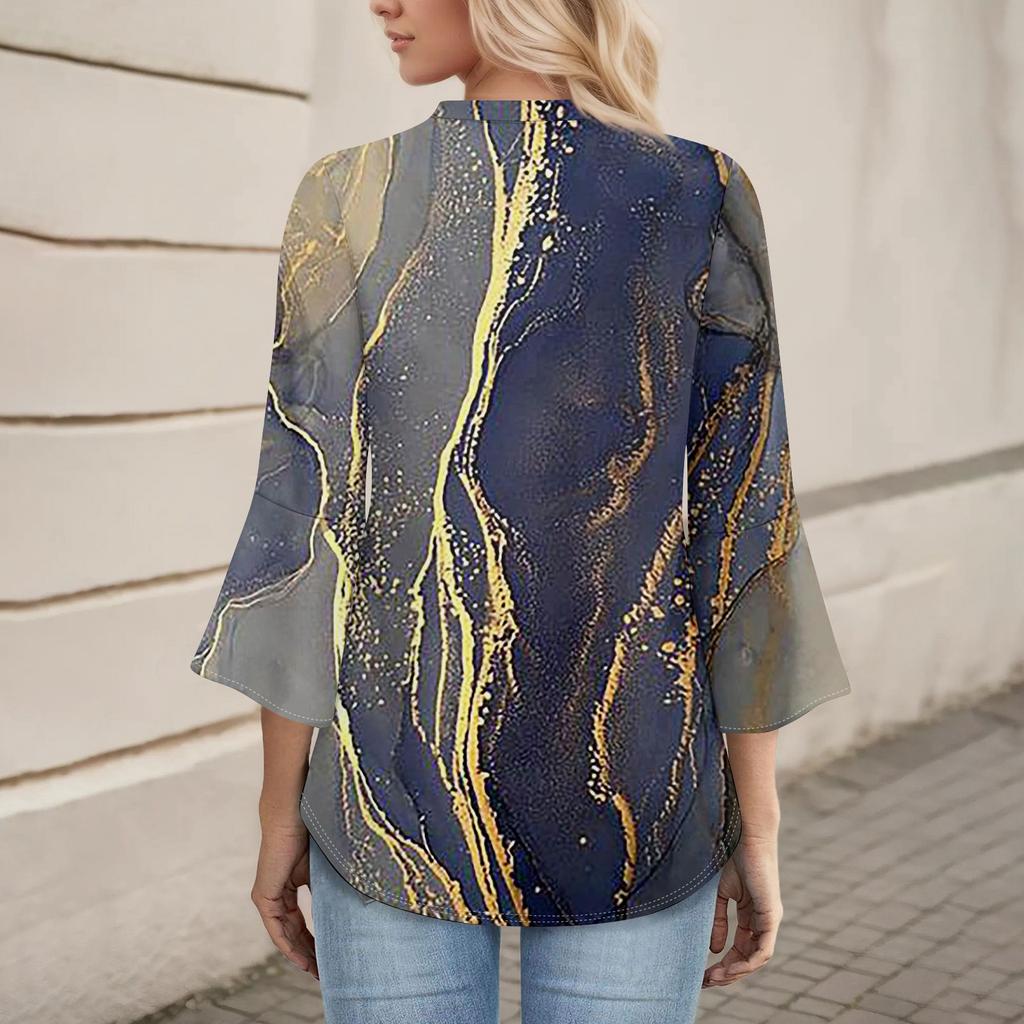 3/4 Sleeve Shirts For Women's Fashion Casual Round Neck Printed T-Shirt Top