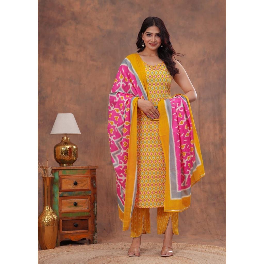 Women Bollywood Top Tunic Kurti Pant Dupatta Set Indian Party Wear Salwar Suit SC-2160