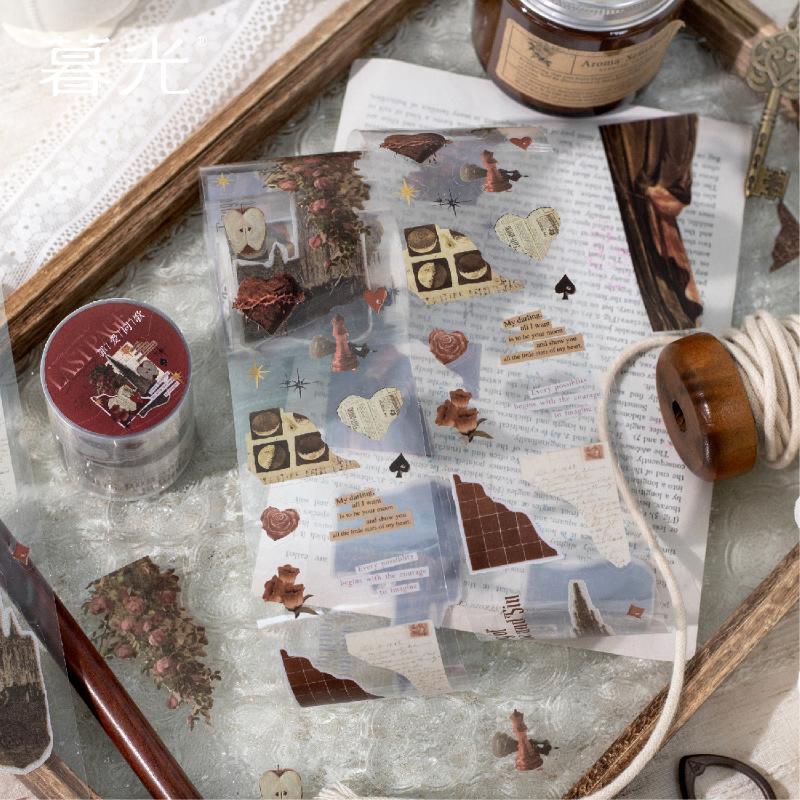 1 Roll 5x200cm Vintage Old Items Collage Theme Tape Stickers, Retro Nostalgic Style Journal Decor, Diary DIY Collage Material