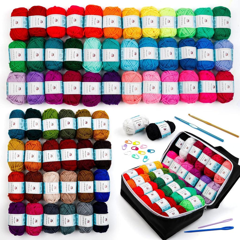 62 Acrylic Yarn Skeins, 2170 Yards Yarn for Knitting and Crochet, Includes 2 Crochet Hooks,2 Weaving Needles,10 Stitch Markers, Perfect Beginner Kit