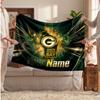 Green Bay Packers Flannel Blanket, Custom Name Text Personalized Soft Throw Blanket Home Decor Gift