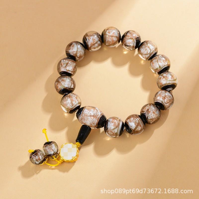 Handmade Beaded Bracelet With Pixiu Charm Lucky Amulet Women Men Vintage Style 20 Beads