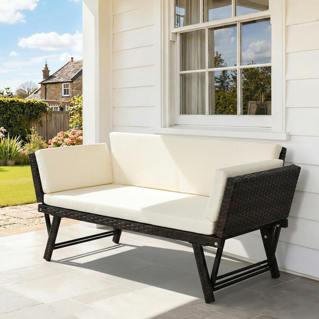 Poly Rattan Garden Sofa 2-Seater Garden Furniture Lounge Sofa Garden Bench Garden Lounger Foldable Armrests Steel Brown 129 X 63 X 67 Cm