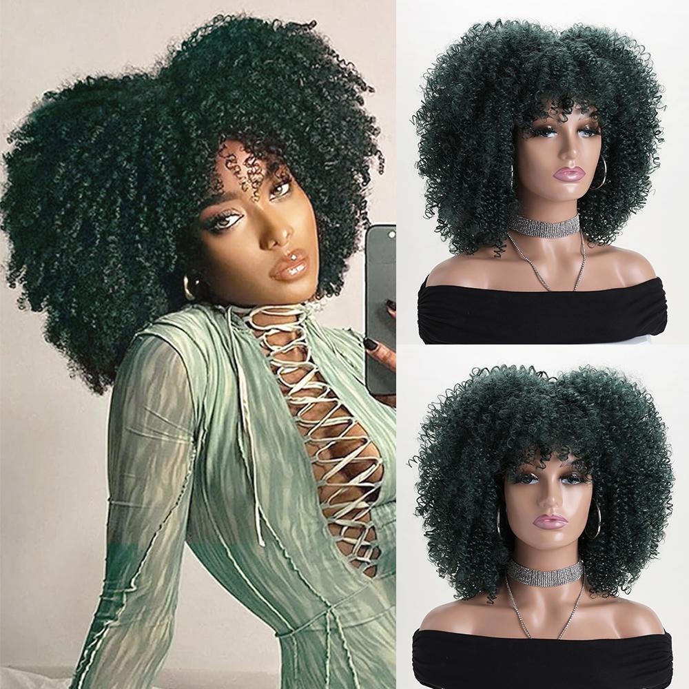 16 Zoll Afro Kinky Curly Synthetikhaar Gradient Lila Perücken mit Pony Weiche Flauschige Faser Perücken für Party Cosplay Tägliche Nutzung
