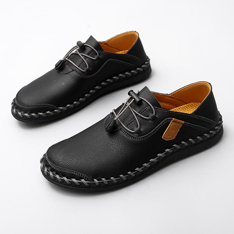

Men Blue Moccasins Hiking Shoes Slip on Handmade Driving Shoes Casual Leather Wide Outdoor Shoes Plus Size 38 чорний