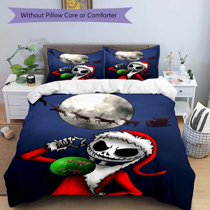 3Pcs Christmas Jack Skellington Bedding Set Quilt Cover Pillowcase Home Christmas Xmas Halloween Gift 1 Duvet Cover 2 Pillowcase S921457