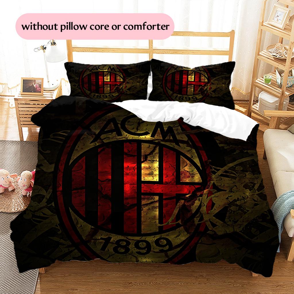 AC Mailand Fußballverein Muster Bettwäsche Bettdecken-Set Heimdekoration Geschenk (1 Bettbezug + 2 Kissenbezüge (ohne Füllung))