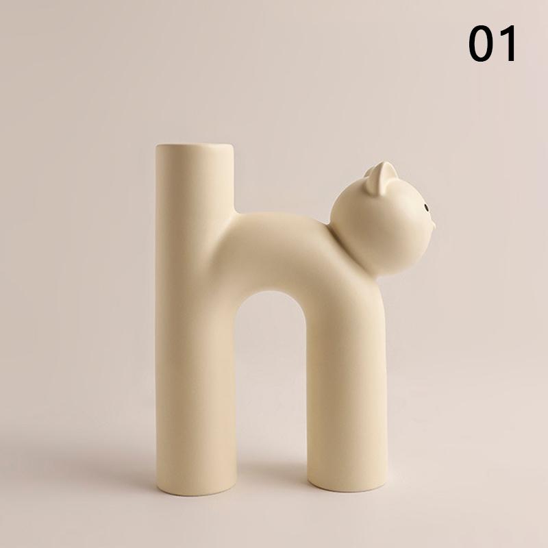 Nordic Cute Cat Shape Flower Vase Creative Resin Home Decor Living Room Entrance Tabletop Ornament Plant Hydroponics Container