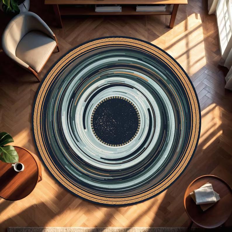 

2D Canyon Gorge Round Rug Blue Water Pool Deep Valley Visual Illusion Area Rug Non-Slip Living Room Decorative Circle Carpet 80cm x 80cm