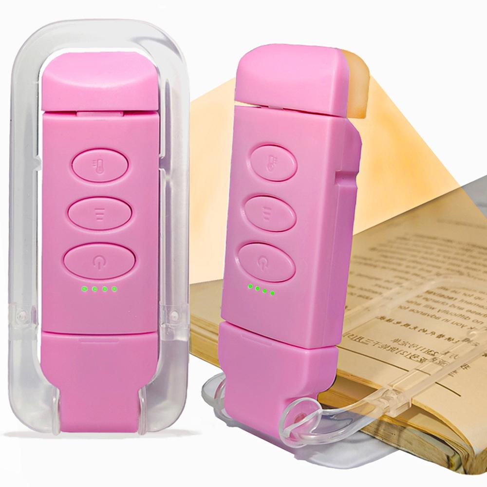

USB Rechargeable Book Clip Light 4 Colors & 5 Brightness Reading Light Clip-on Read Lamp Bookmark Night Light Flashlight рожевий