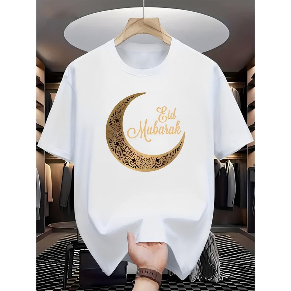 Ramadan Gold Pattern Moon Fashion Casual Pattern Print Men's T-Shirt Comfortable Soft Short-Sleeve Summer Holiday Gift Men Top