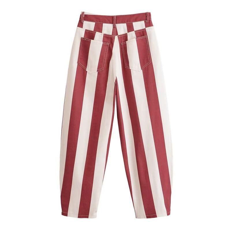Womens 2026 High-Waisted Striped Tapered Denim
