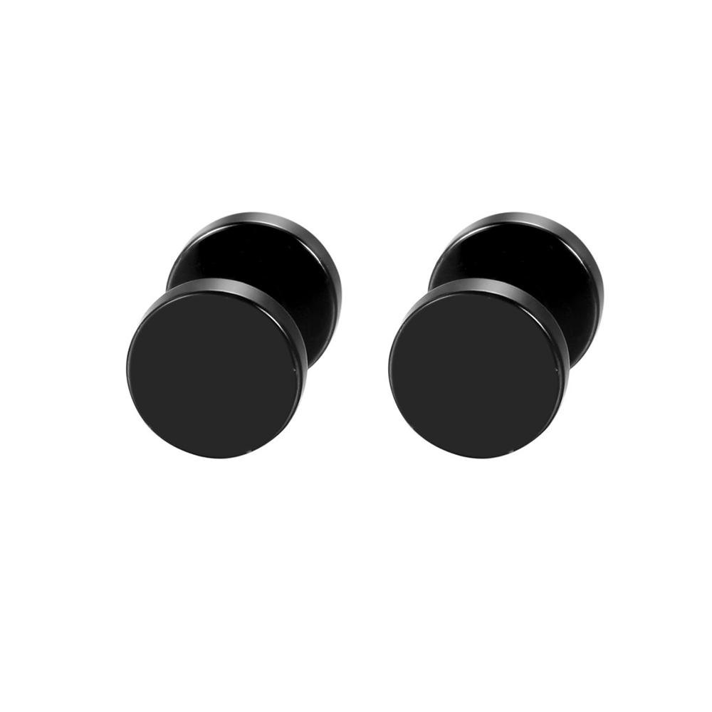 2Pcs/6Pcs Black Stainless Steel Mens Womens Pentagram Stud Earrings Pierced Faux Gauges Ear Plugs Tunnel Illusion 8mm/10mm