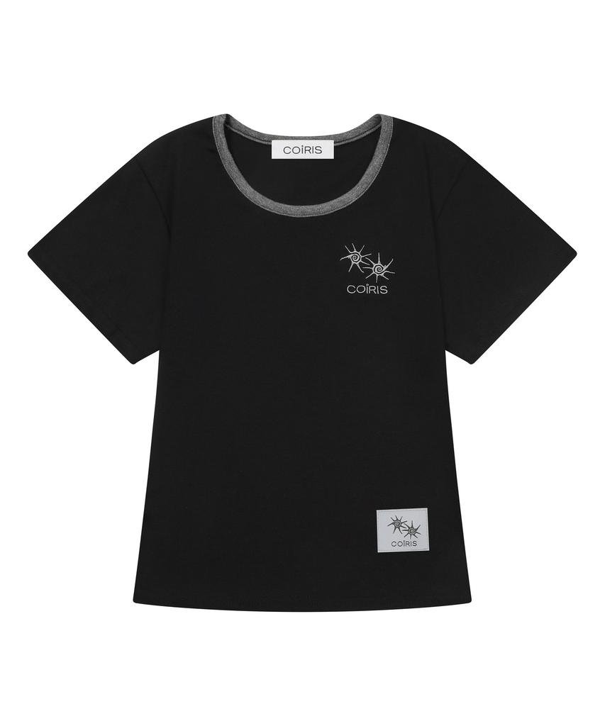 Koiliseu [U-Neck] Laura Small Logo Contrast U-Neck Short Sleeve T-Shirt (10 Colors)