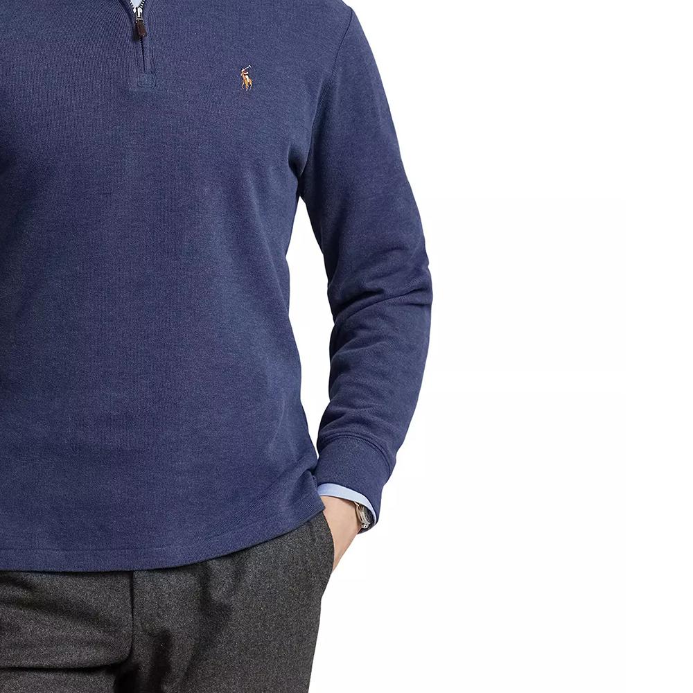 Polo Ralph Lauren Couleur Unie Col Montant Demi-Zip Pull-Over Manches Longues Sweat Homme Bleu 710877001-004