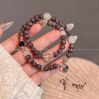 Bracelet ethnique rétro marron perlé, bracelet empilable féminin, bijou de main simple haut de gamme