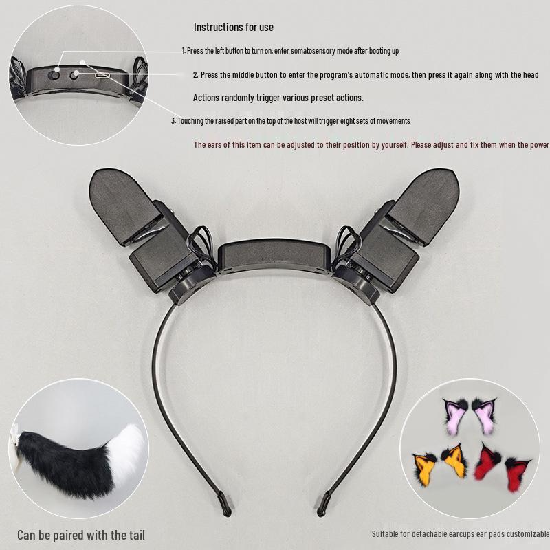 Gravity-Sensing Rechargeable Cat Ear Headband with Movable Fox Ears