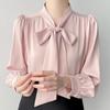 Women's Bow Satin Long Sleeved Shirt Women's Professional Temperament Ribbon Shirt