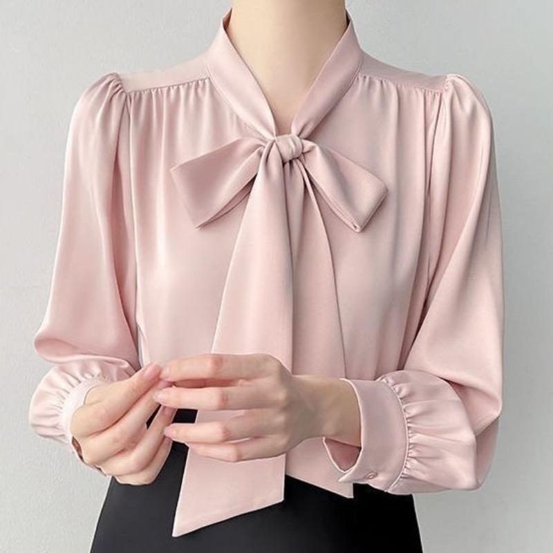 Women's Bow Satin Long Sleeved Shirt Women's Professional Temperament Ribbon Shirt