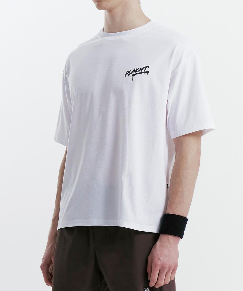 Peullaeniteu Quick-Dry Back Lettering Semi-Overfit Short Sleeve T-Shirt