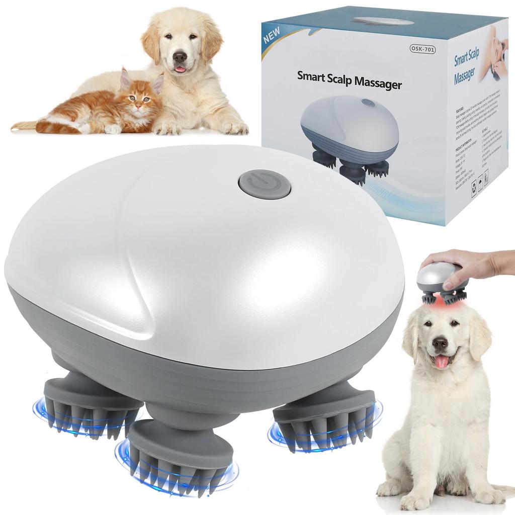 Ηλεκτρικό Μασάζ Κατοικίδιων Ζώων Φορητό Χειρός Μασάζ Βαθέος Τριχωτού Κεφαλής με 4 Κεφαλές Μασάζ 3 Λειτουργίες Επαναφορτιζόμενο μέσω USB Αδιάβροχο