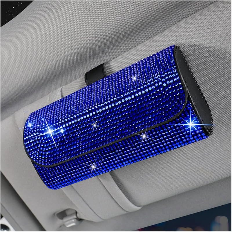 Bling Car Sunglass Holder For Sun Visor, Sparkling Crystal Leather Automotive Eyeglasses Mount Clip Organizer With Hidden Magnetic Closure For Men