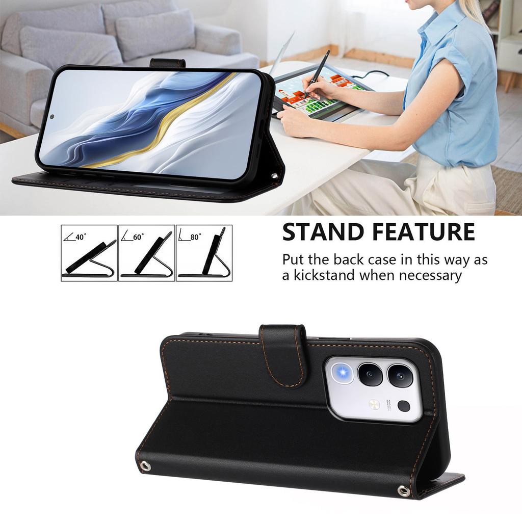For vivo T4x 5G/vivo Y300t 5G/vivo iQOO Z10x 5G/vivo Y29 4G Leather Case Wallet Stand Phone Cover with Wrist Strap
