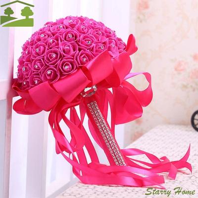 Multicolor Wedding Decor Engagement With Handle Home Decor Foam Roses Rose Bouquet Artificial Flower Bride Holding Flower