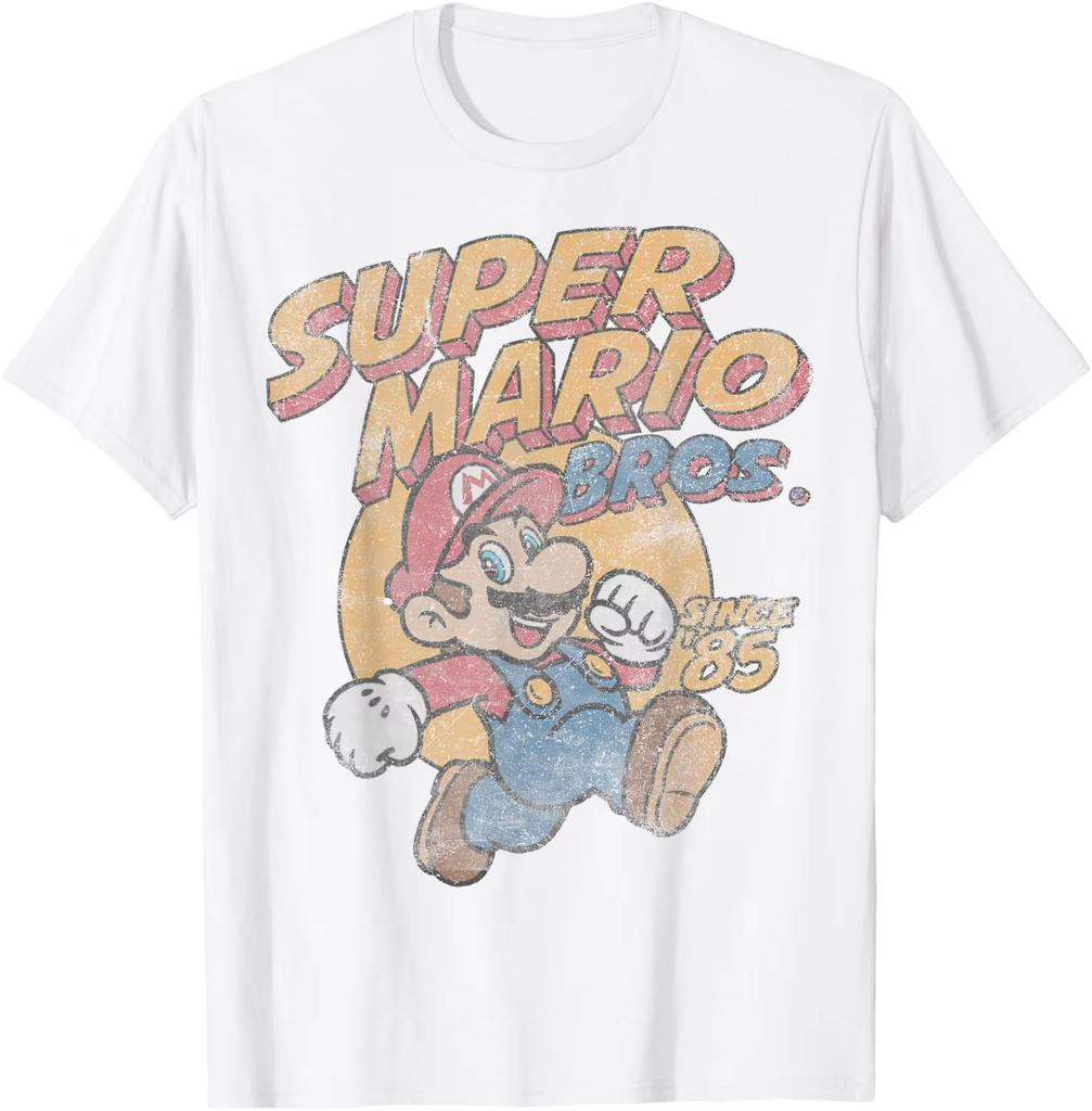 Maglietta Vintage Stampa Super Mario, Unisex Estiva Cotone Stile Y2K Cartone Animato Moda Girocollo Manica Corta Top Maglietta
