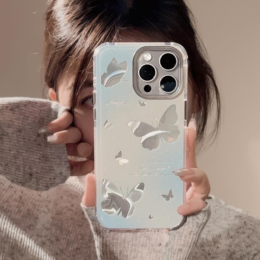 Blue Gradient Hollowed-out Butterfly Case for IPhone 16, Apple Phone Case for IPhone 15 Pro Max, with Water Ripple Pattern