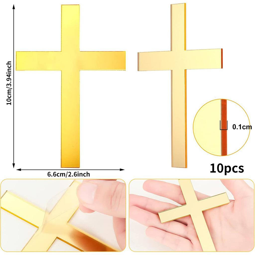 10-delars Set Guld Kors Cupcake Toppers Dop Första Nattvarden Tårtdekoration för Födelsedag Babyshower Festdekorationer