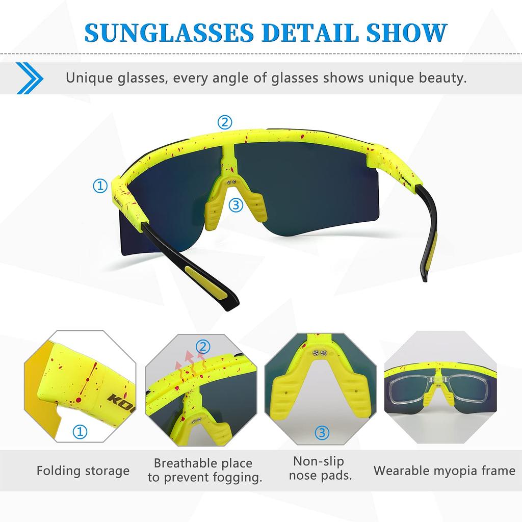 KOOTU Sports Polarized Cycling or Bike Baseball Sunglasses with Colored Dots Sunglasses, Glasses, Men's Women's Eyewear, Driving, (Yellow)