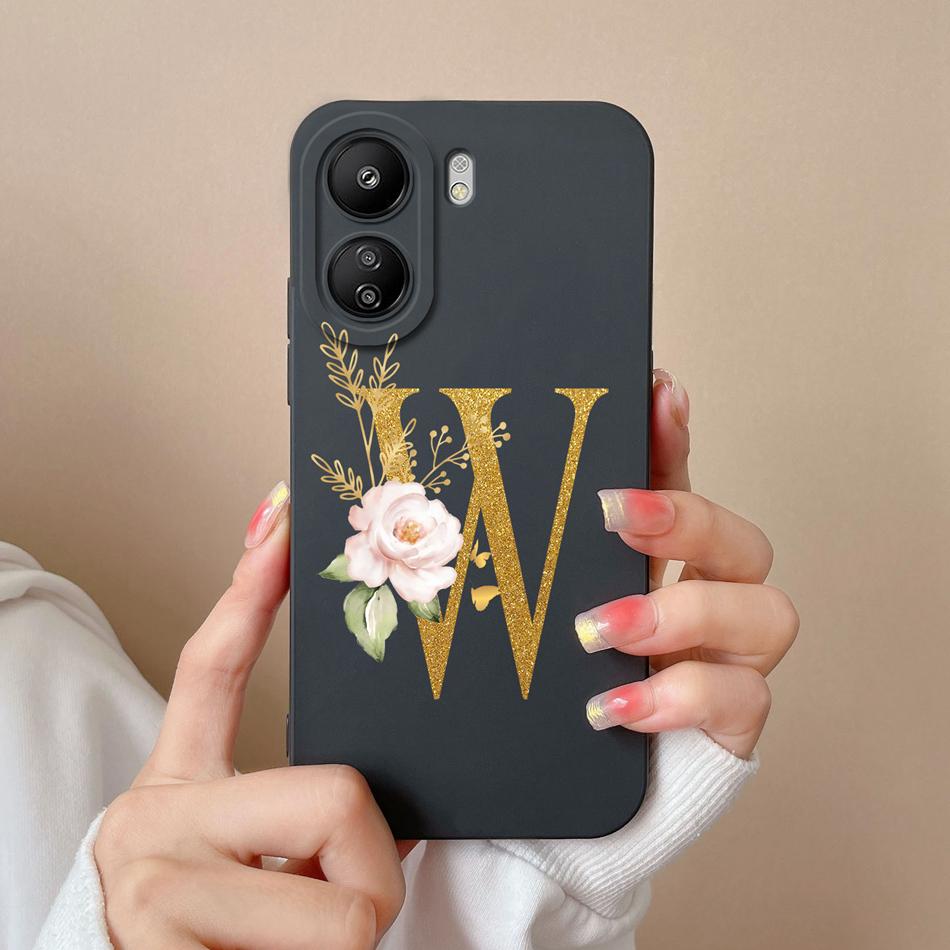 Simple Case For POCO C65 Elegant Rose Letter Phone Shell Soft High Quality Liquid Silicone Full Protection Anti Drop Back Covers