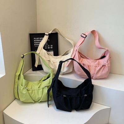 Large Capacity Nylon Cloth Bag Casual Drawstring Underarm Bag Female Student Class One Shoulder Oblique Span Tote Bag