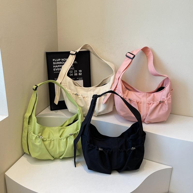 Large capacity nylon cloth bag casual drawstring underarm bag female student class one shoulder oblique span tote bag