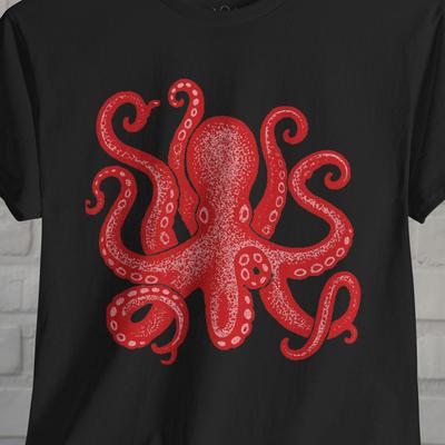 Octopus T-shirt Sea Creature Print Black Tee Ocean Animal Shirt Nautical Style Marine Life Graphic Tee Gift For Ocean Lover
