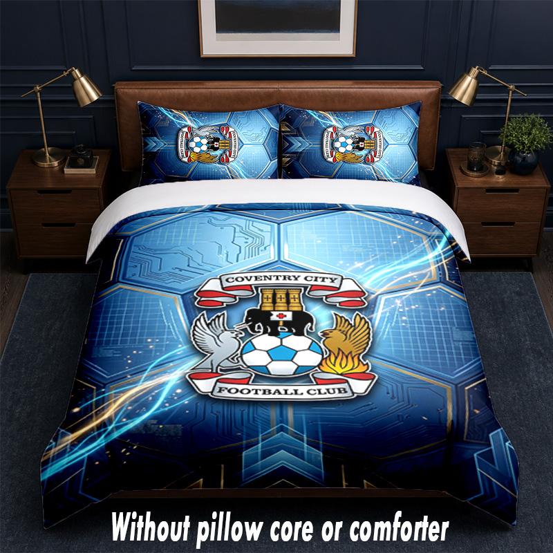 Coventry City Fußball Design Bett Bettwäsche Set 1 Bettbezug + 2 Kissenbezüge Weich Atmungsaktiv Haushalt Bettwäsche