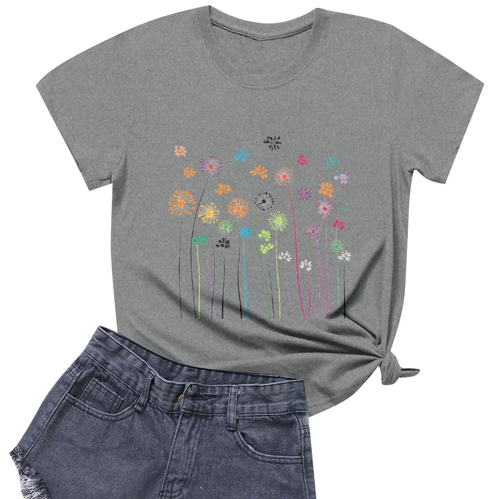 Women's Fashion Casual Printed Short Sleeve Round Neck Pullover Tops